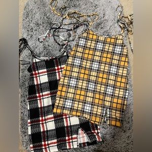 Knot Shoulder Split Hem Plaid Overall Dress